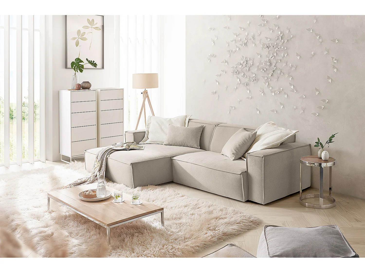 Ecksofa - Beige Cord - SAMU