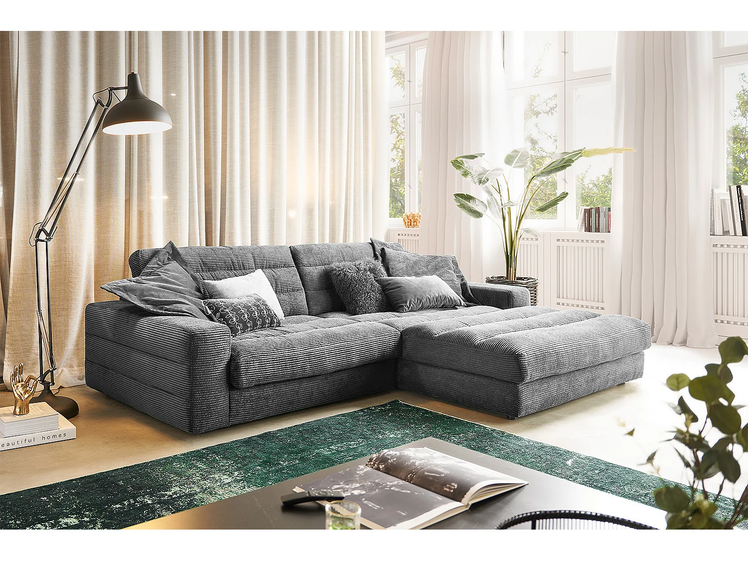 Ecksofa - Grau Cord - LANA