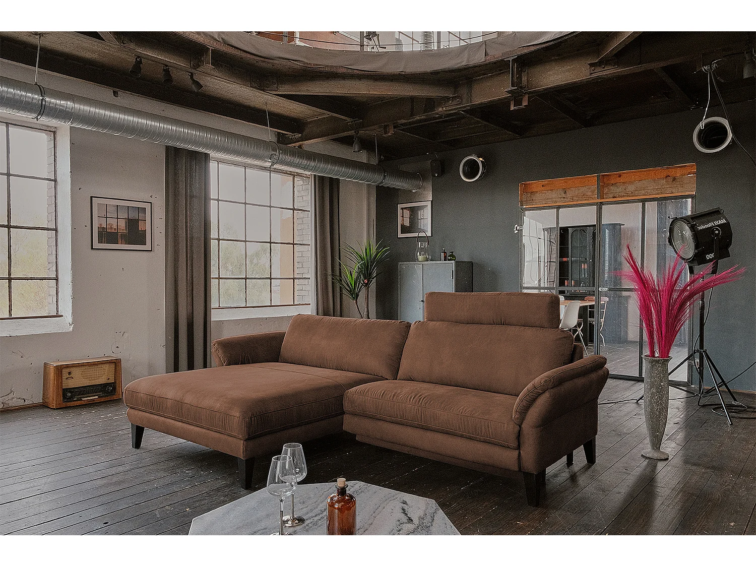 Ecksofa - Braun Webstoff - MALTA
