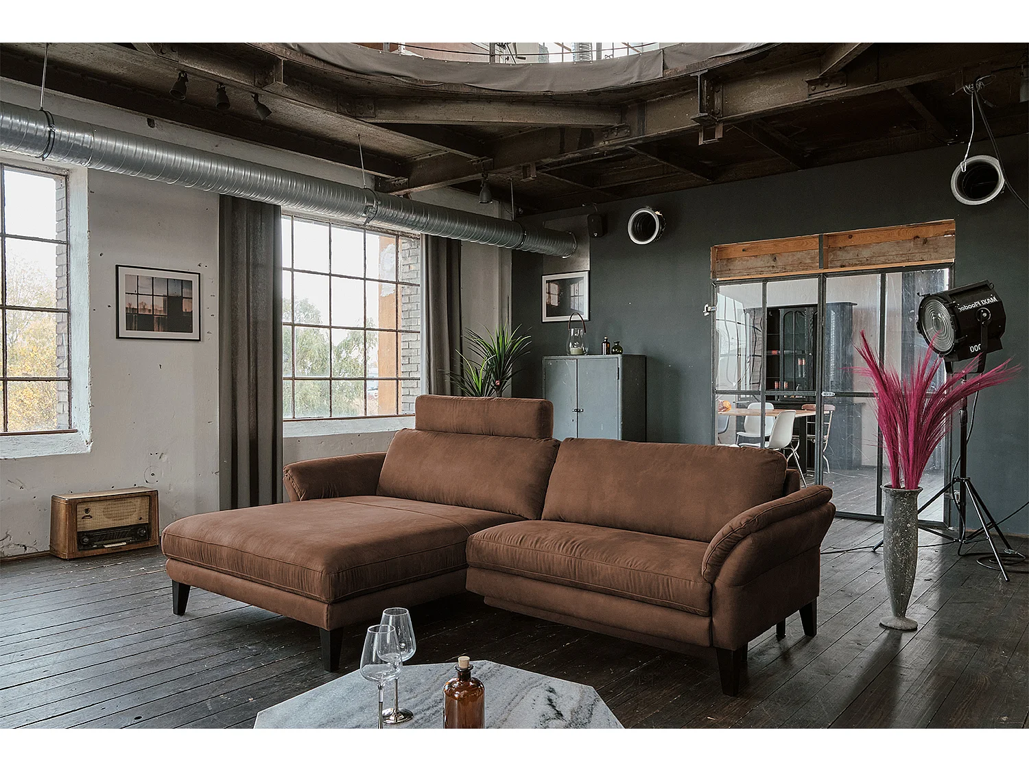 Ecksofa - Braun Webstoff - MALTA