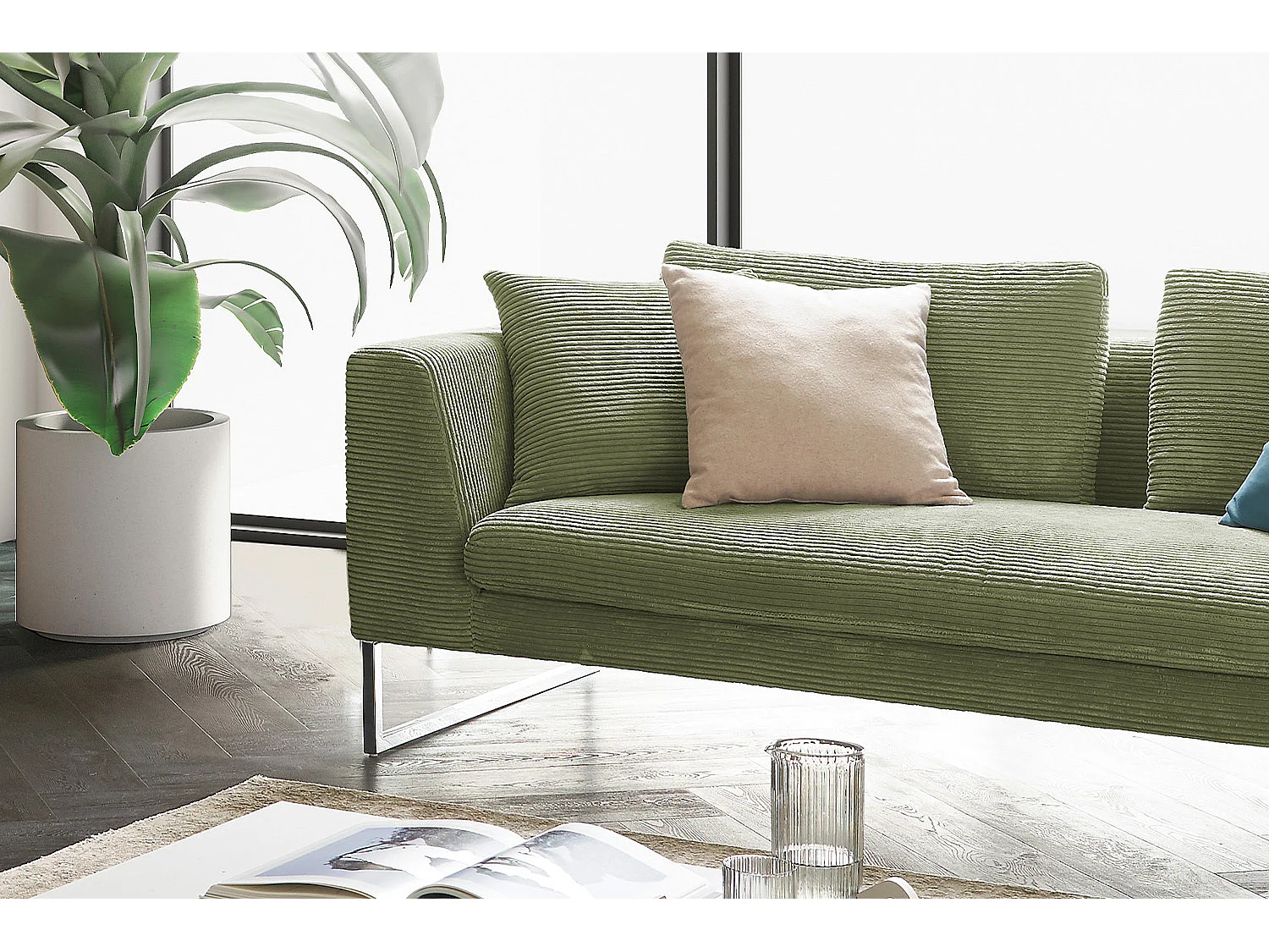 Canapé - Vert velours côtelé - ARIAN