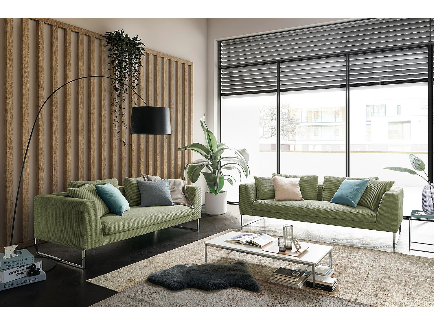 Canapé - Vert velours côtelé - ARIAN