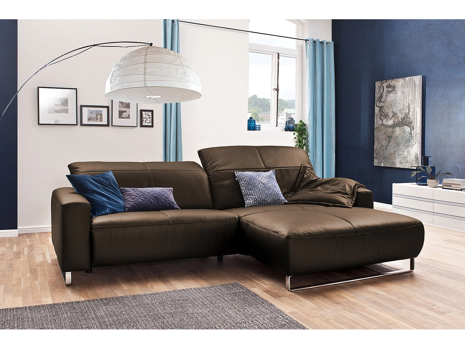 Ecksofa - Walnuss Dekor Leder - YORK