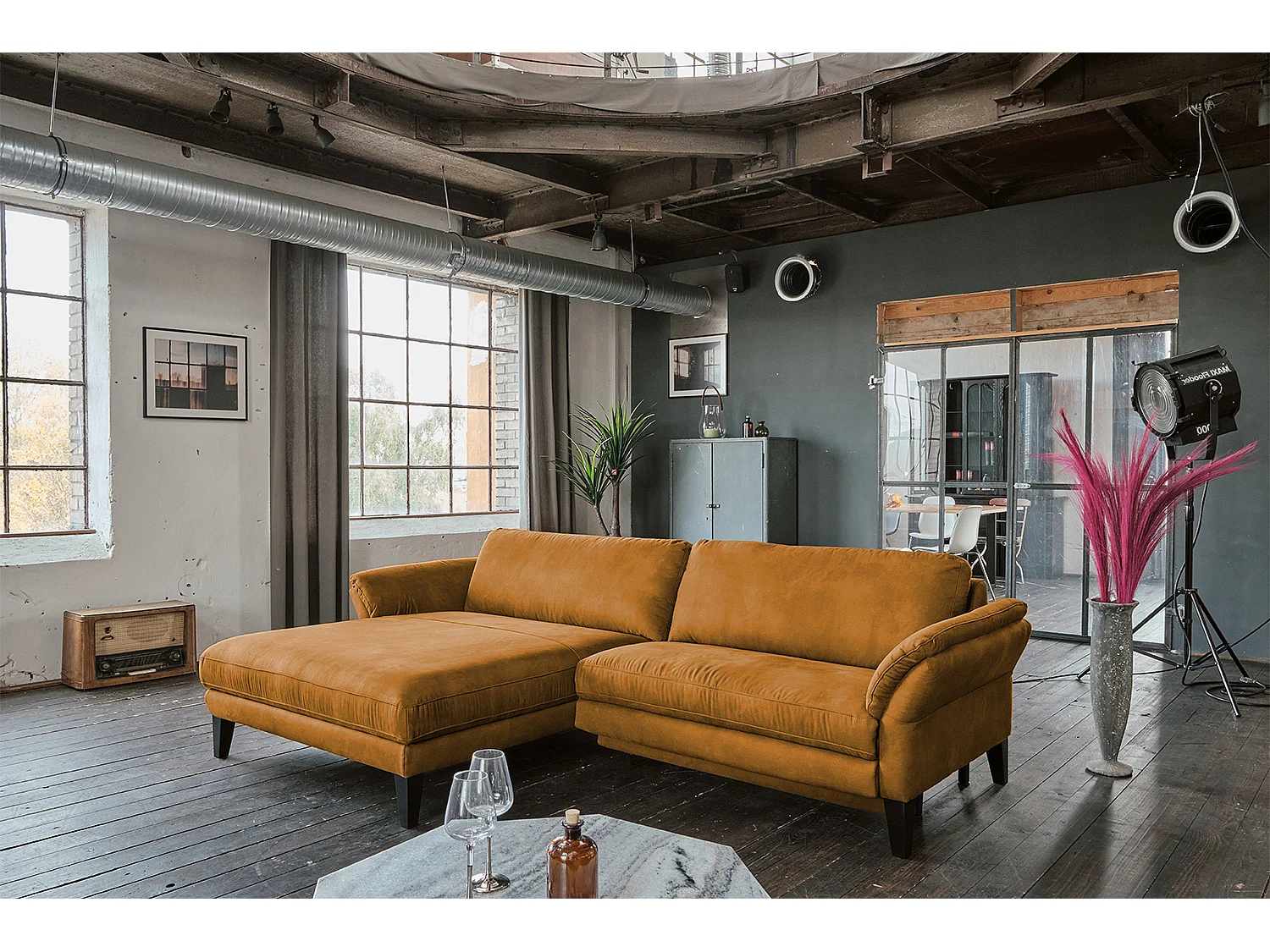 Hoekbank - Roodbruin Geweven stof - MALTA