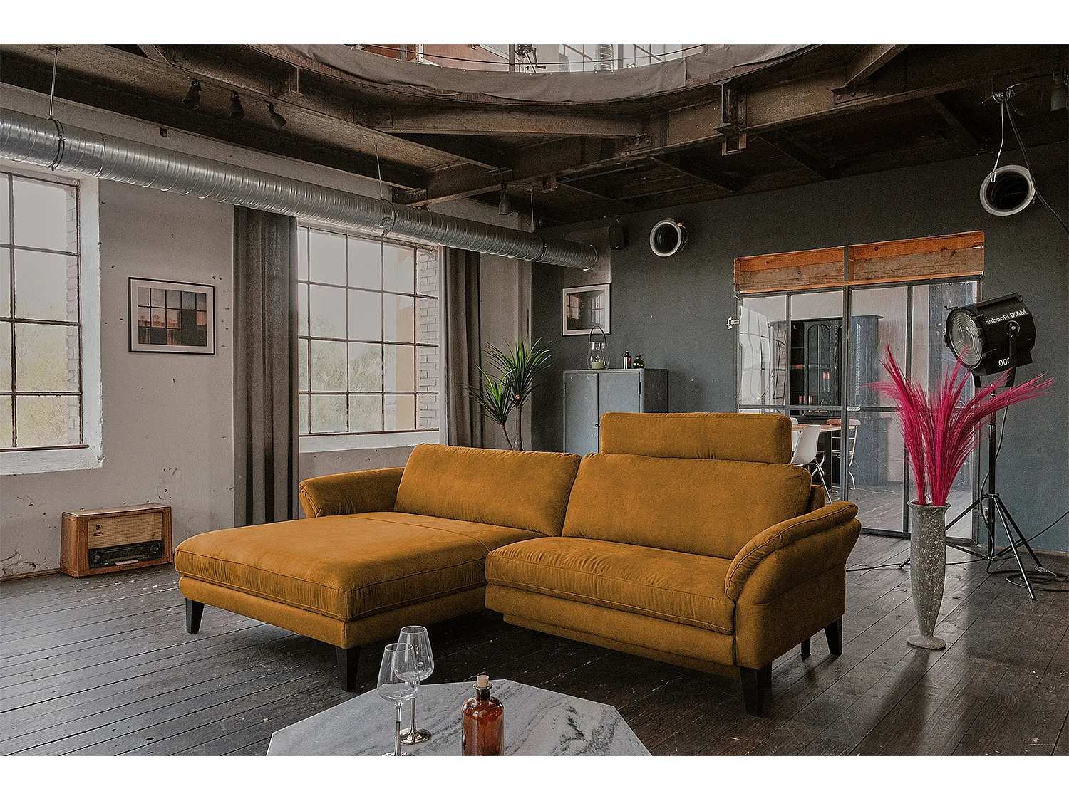 Ecksofa - Rotbraun Webstoff - MALTA
