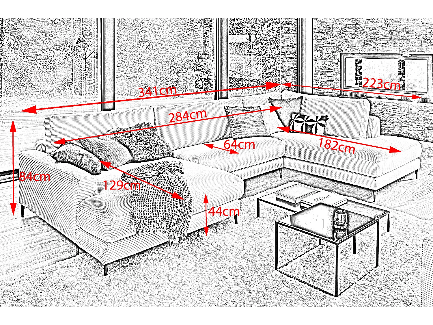 Canapé - Gris Velours côtelé - CARA