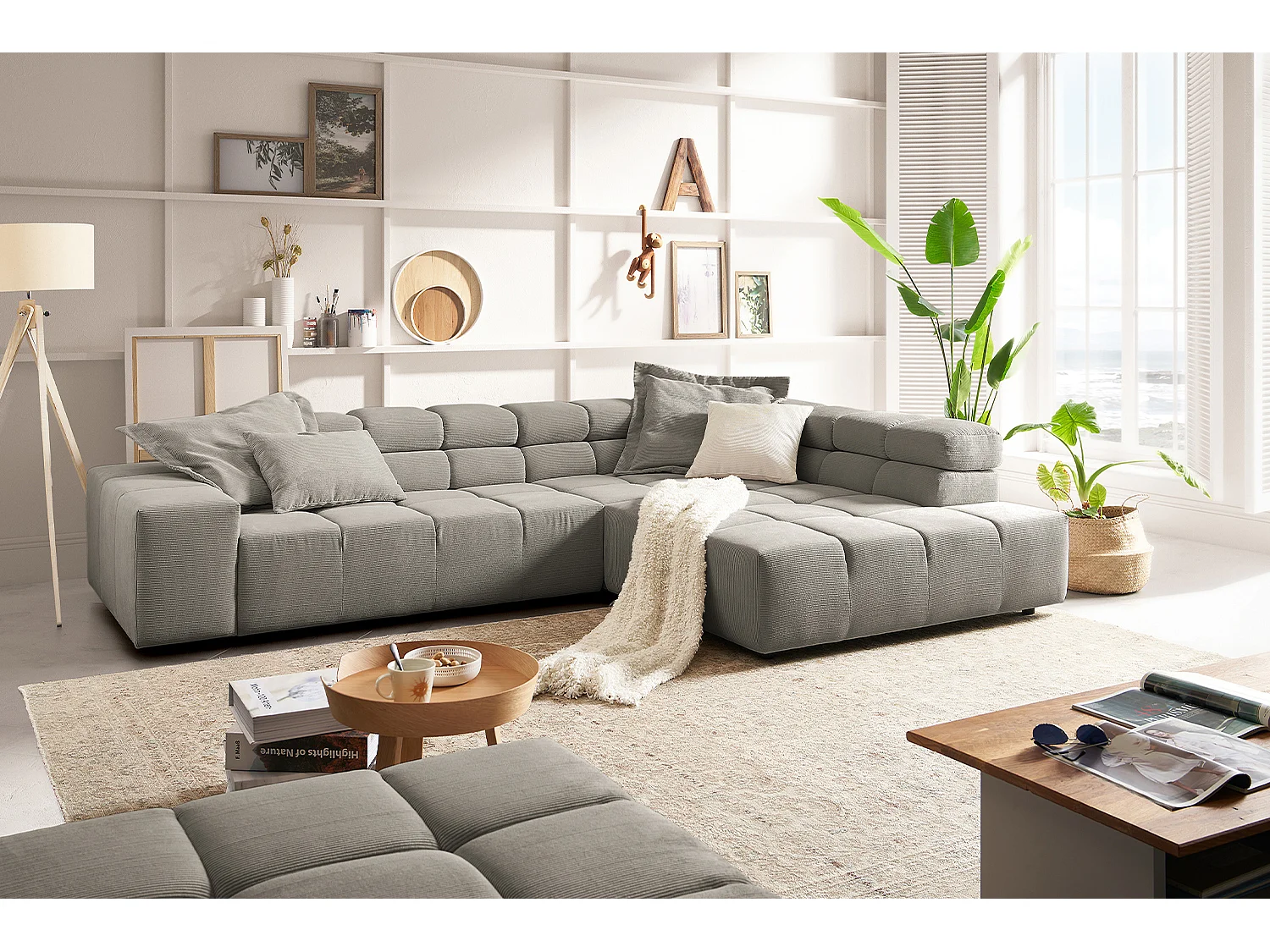 Ecksofa - Grau Cord - NEVADA