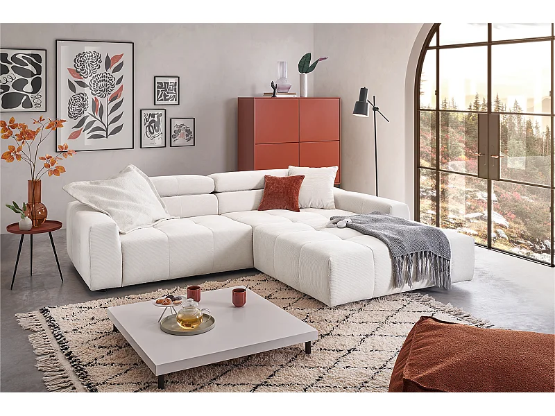 Ecksofa - Weiß Cord - RENO
