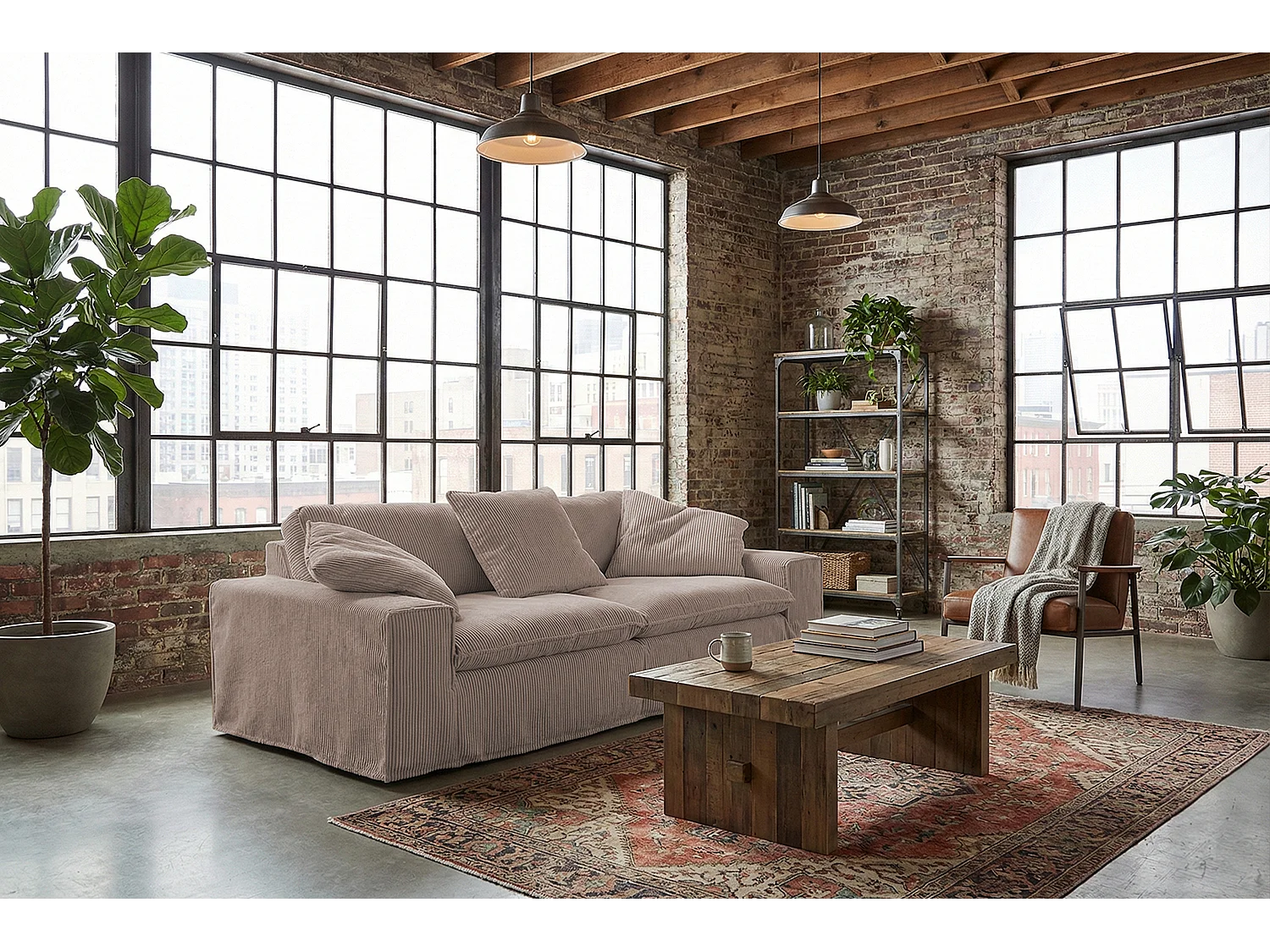 Canapé - taupe Velours côtelé - NETTA