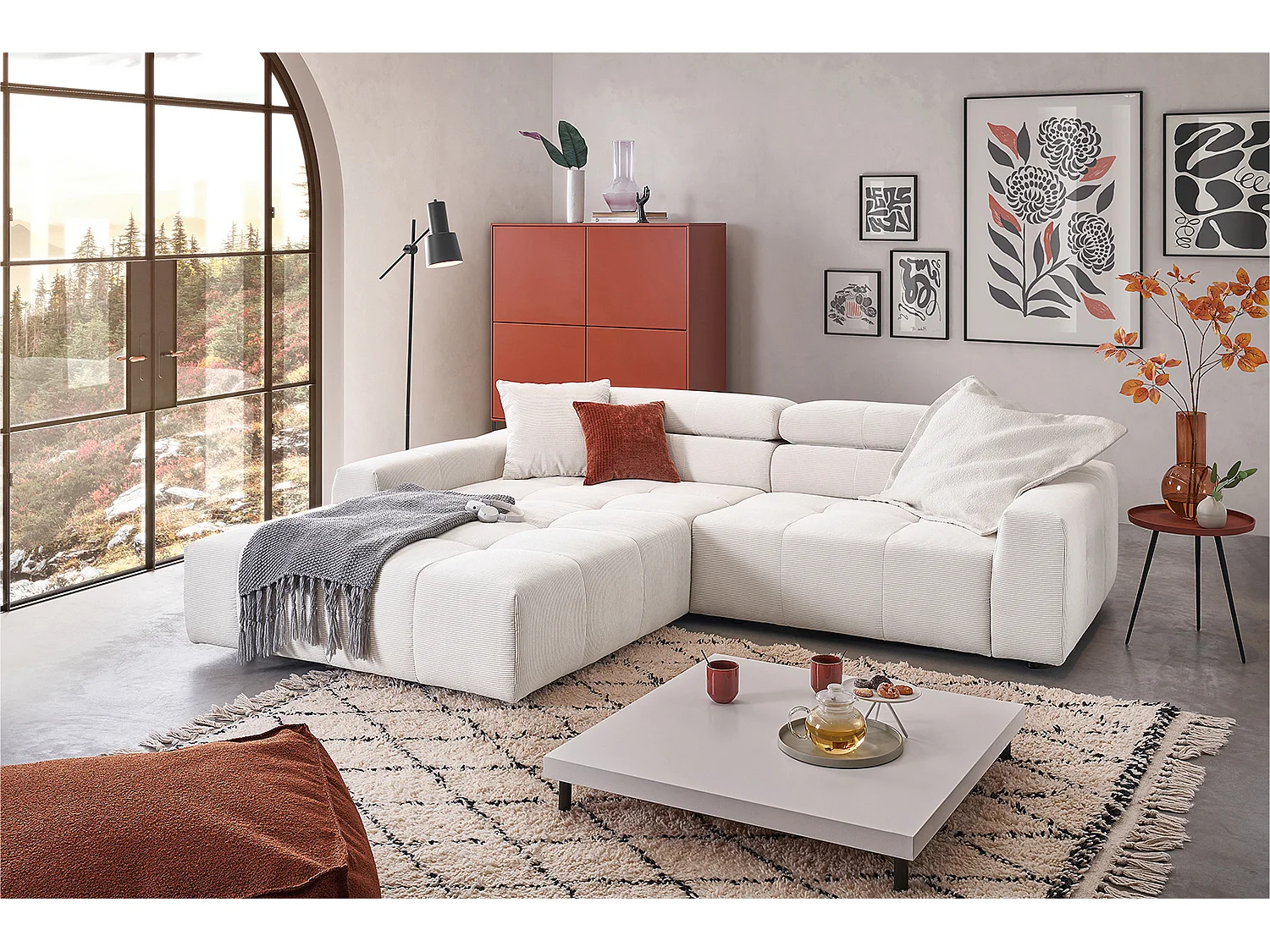 Ecksofa - Weiß Cord - RENO