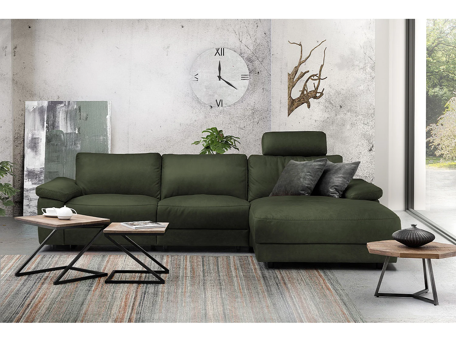 Divano angolare - verde scuro pelle - LOLA