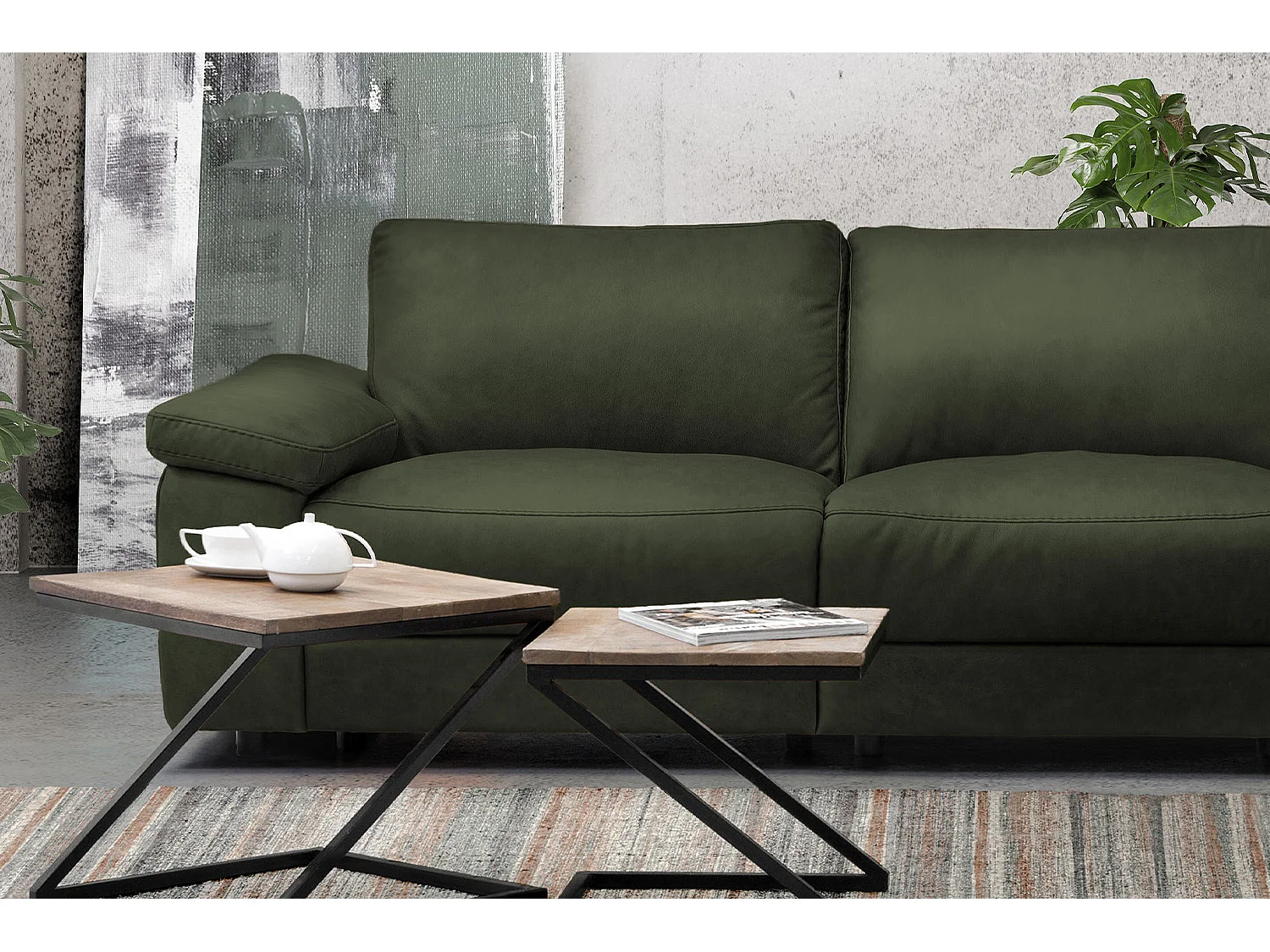 Divano angolare - verde scuro pelle - LOLA