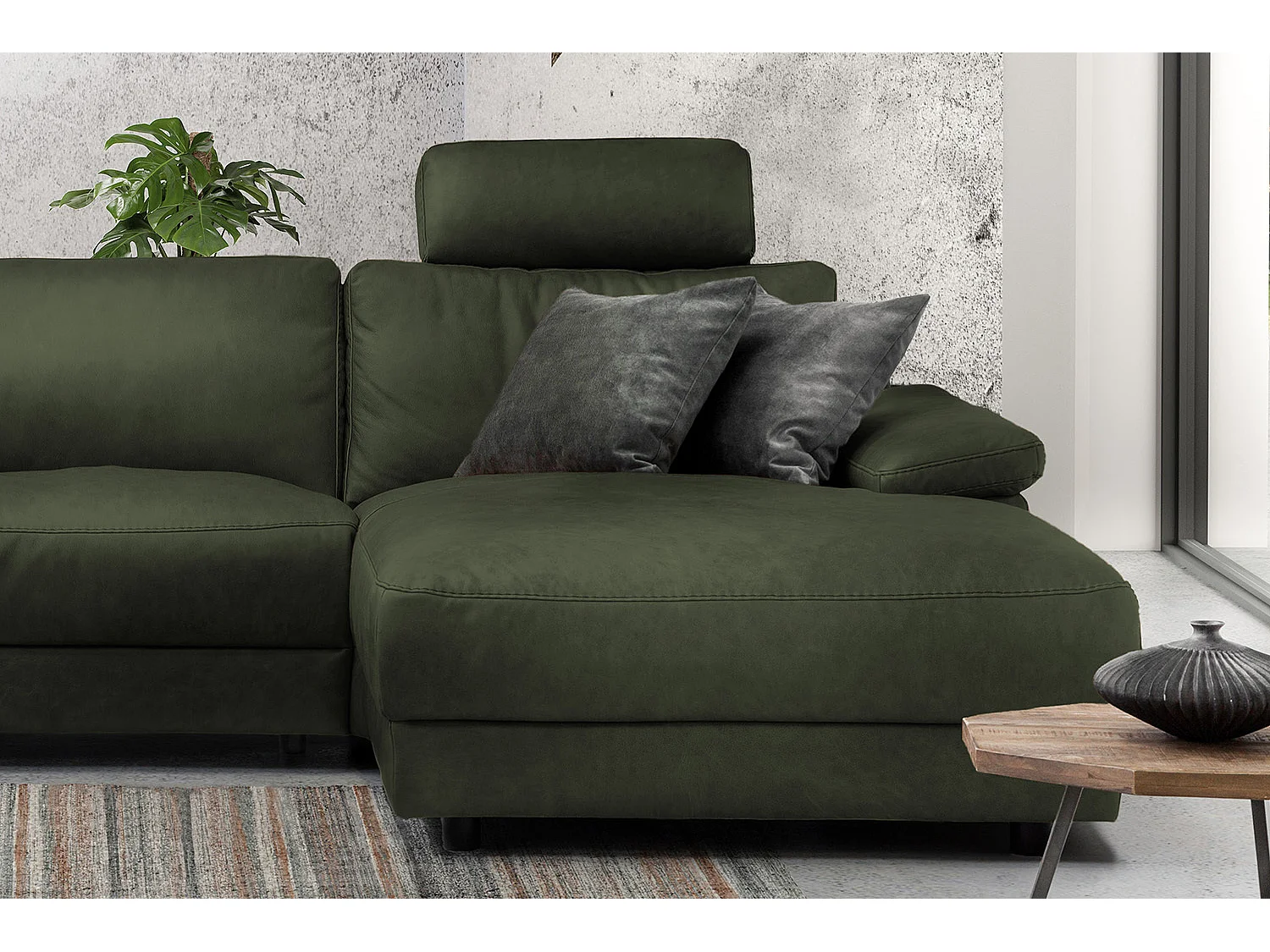 Divano angolare - verde scuro pelle - LOLA