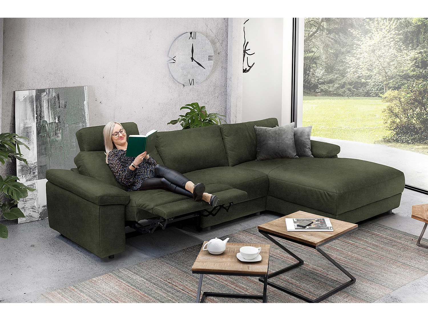 Divano angolare - verde scuro pelle - LOLA