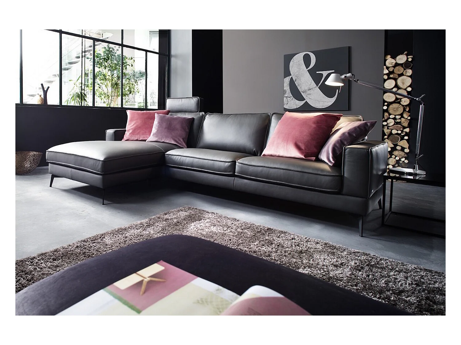 Canapé - anthracite cuir - LUGA