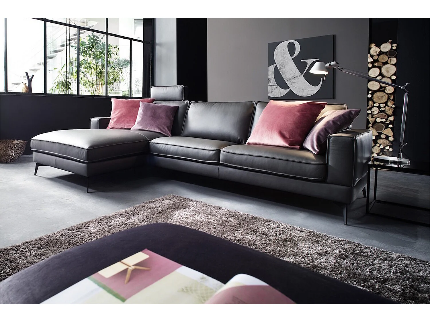 Hoekbank - Antraciet Leer - LUGA