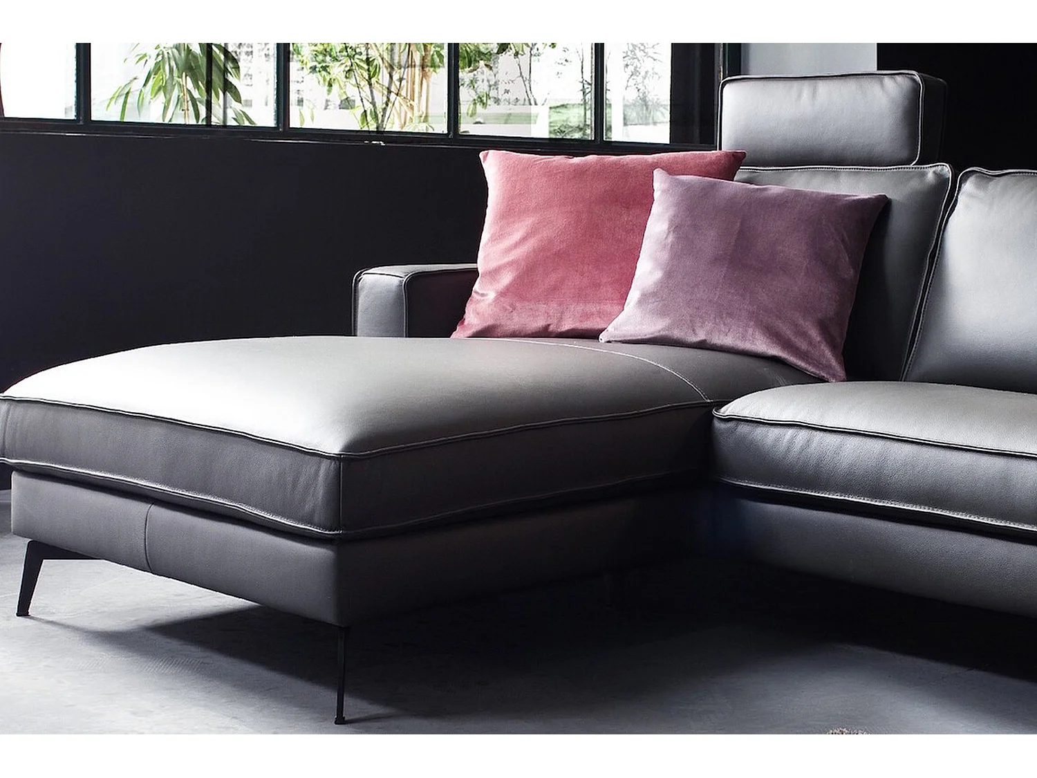 Hoekbank - Antraciet Leer - LUGA