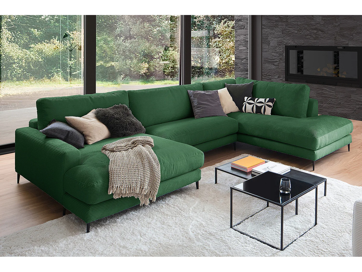 Wohnlandschaft - Smaragdgrün Cord - CARA