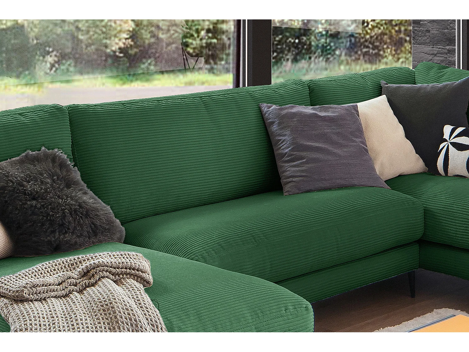 Wohnlandschaft - Smaragdgrün Cord - CARA