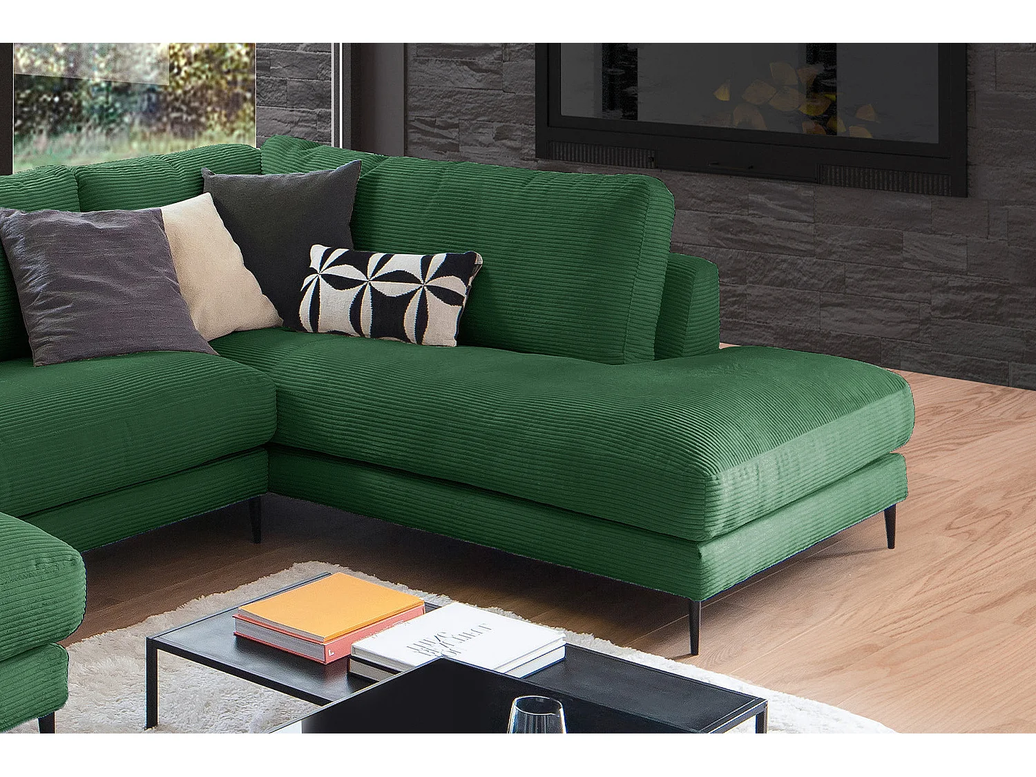 Canapé - vert émeraude Velours côtelé - CARA