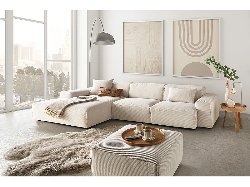 Ecksofa - Cremeweiß Cord - RANI