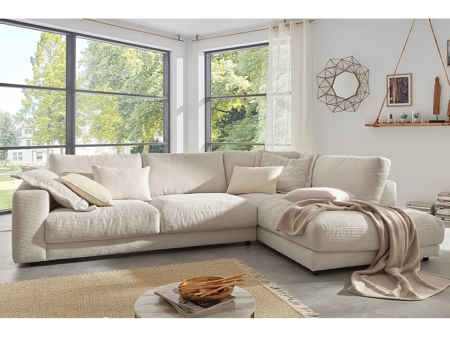 Ecksofa - Cremeweiß Cord - MADELINE