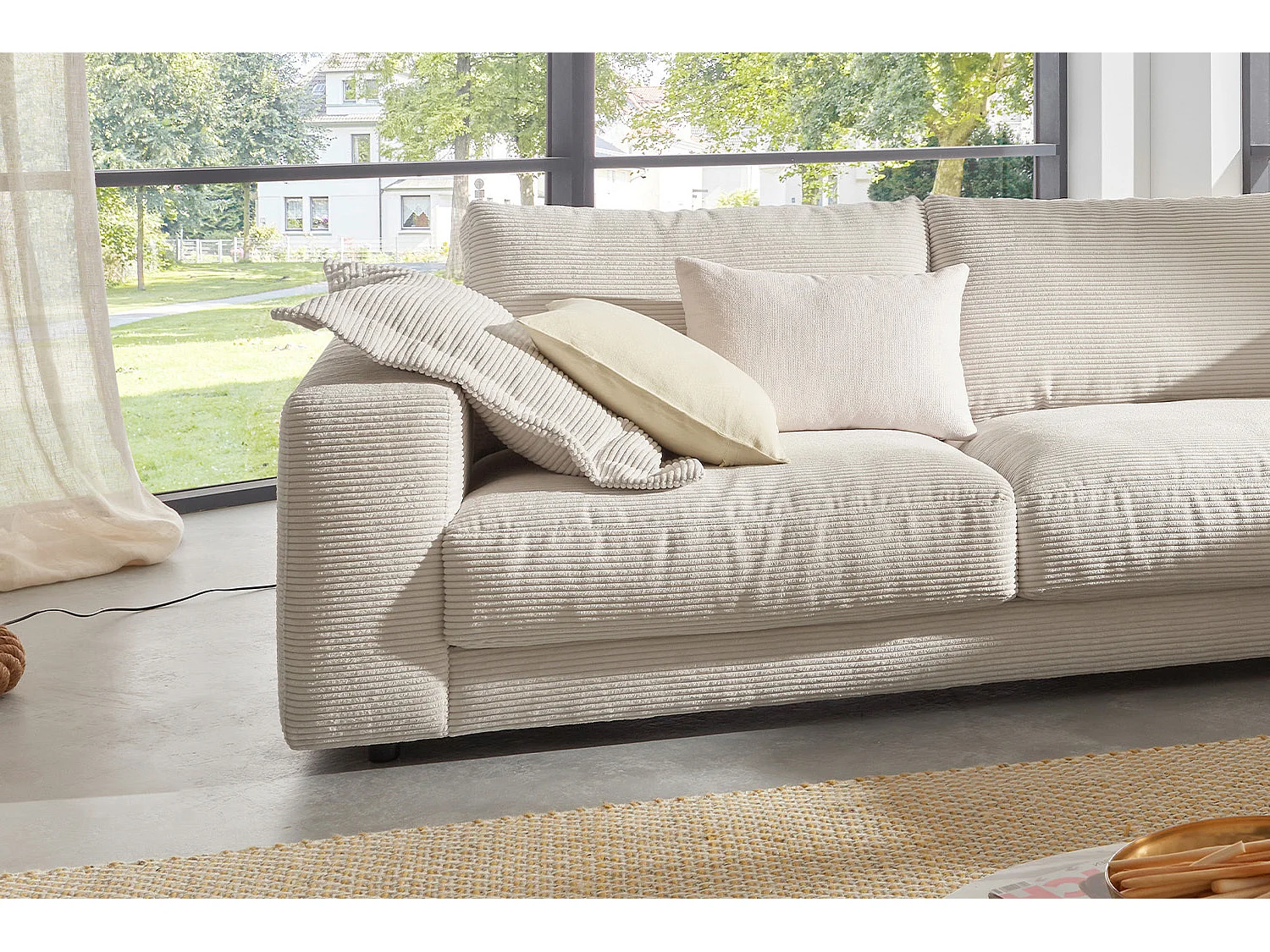Ecksofa - Cremeweiß Cord - MADELINE
