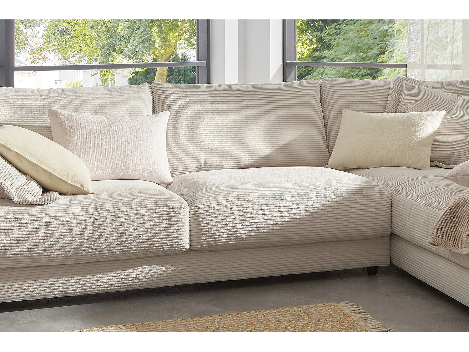 Ecksofa - Cremeweiß Cord - MADELINE