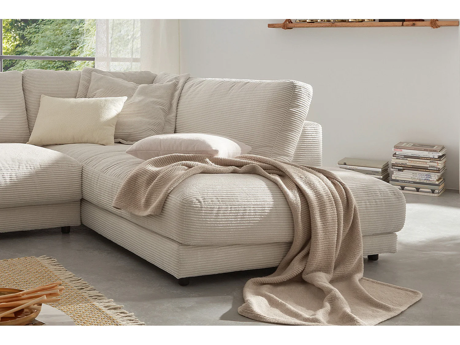 Ecksofa - Cremeweiß Cord - MADELINE