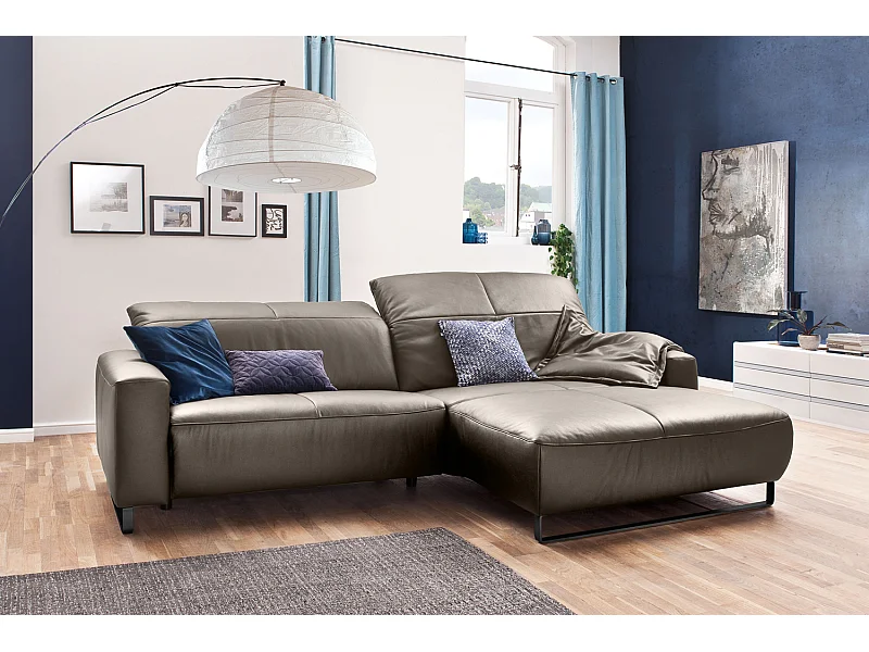 Ecksofa - Lavagrau Leder - YORK