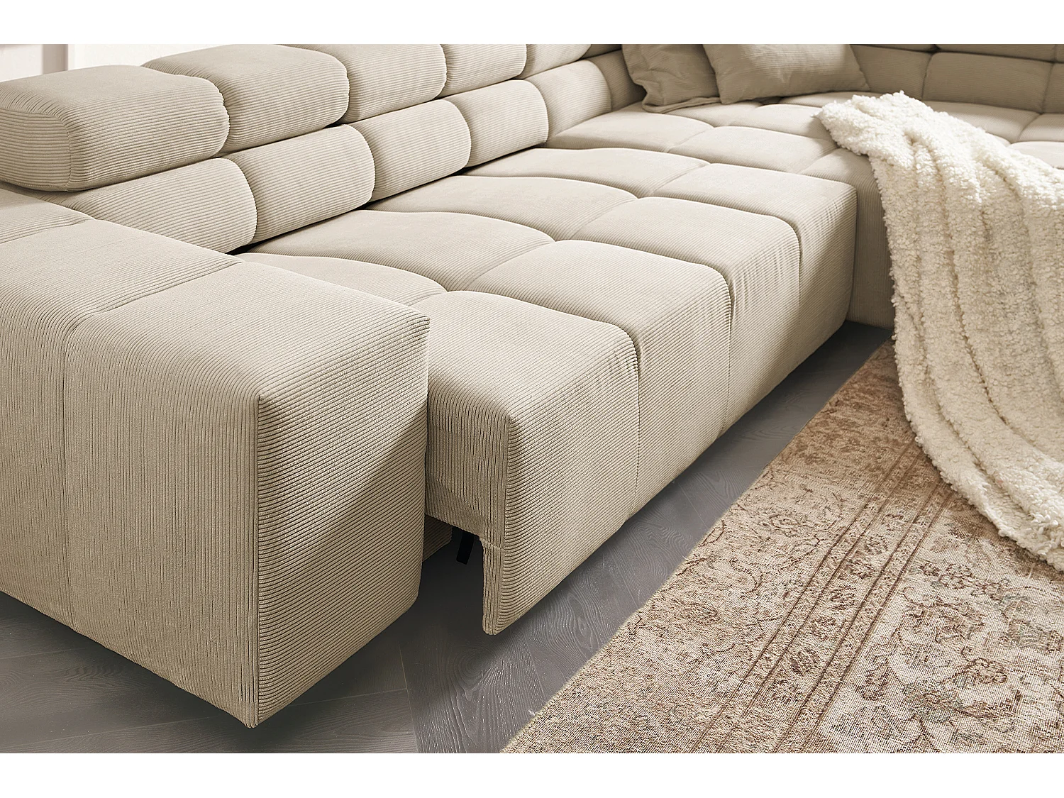Ecksofa - Beige Cord - NEVADA
