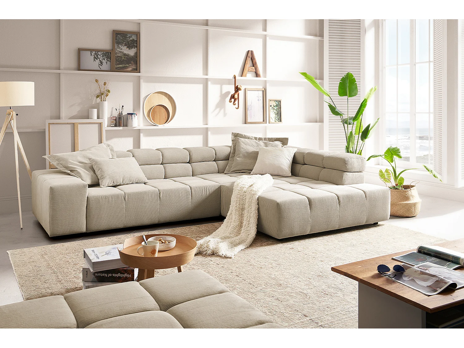 Divano angolare - beige Velluto a coste - NEVADA