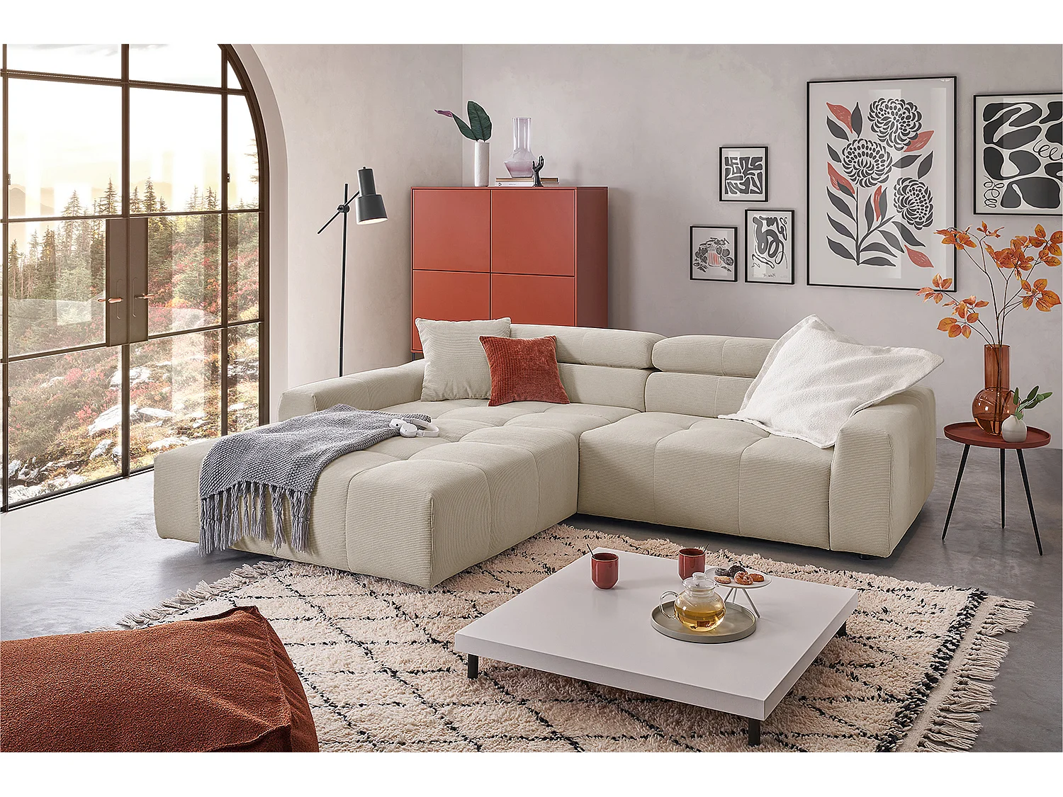 Ecksofa - Beige Cord - RENO