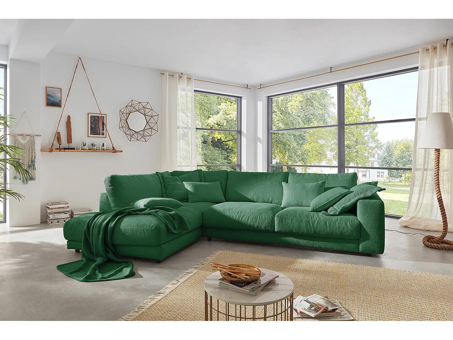 Ecksofa - Smaragdgrün Cord - MADELINE