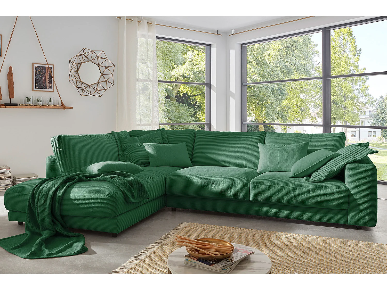 Ecksofa - Smaragdgrün Cord - MADELINE