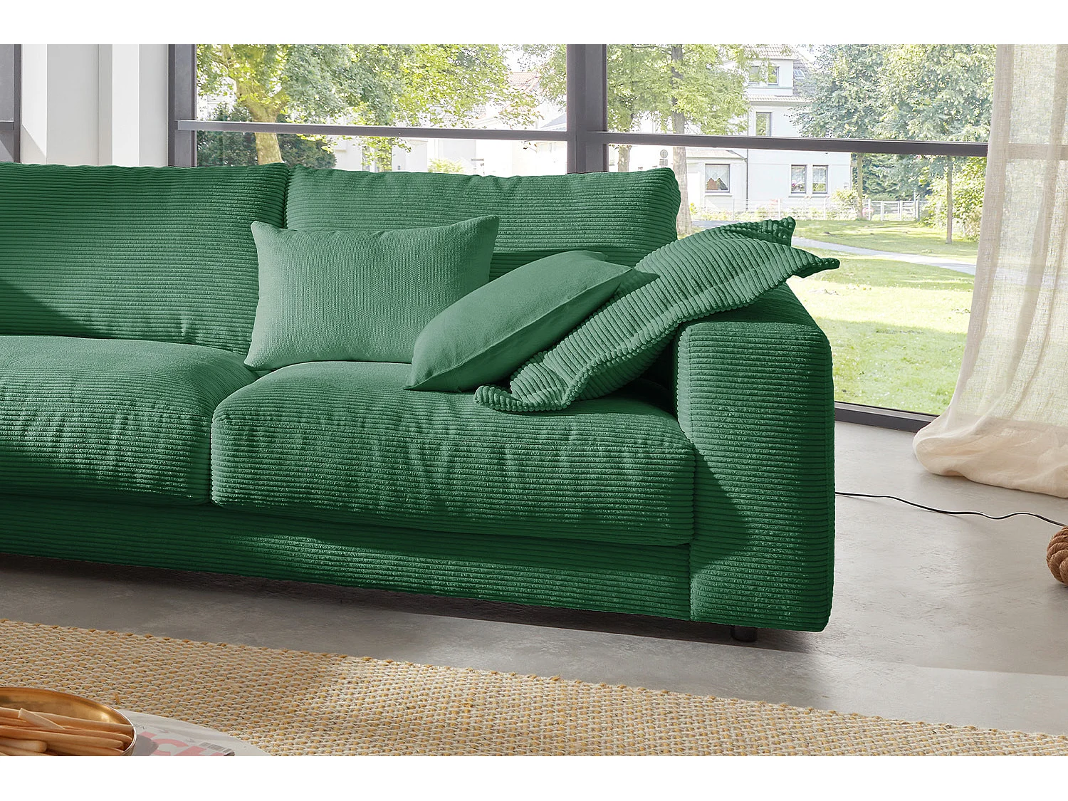 Ecksofa - Smaragdgrün Cord - MADELINE
