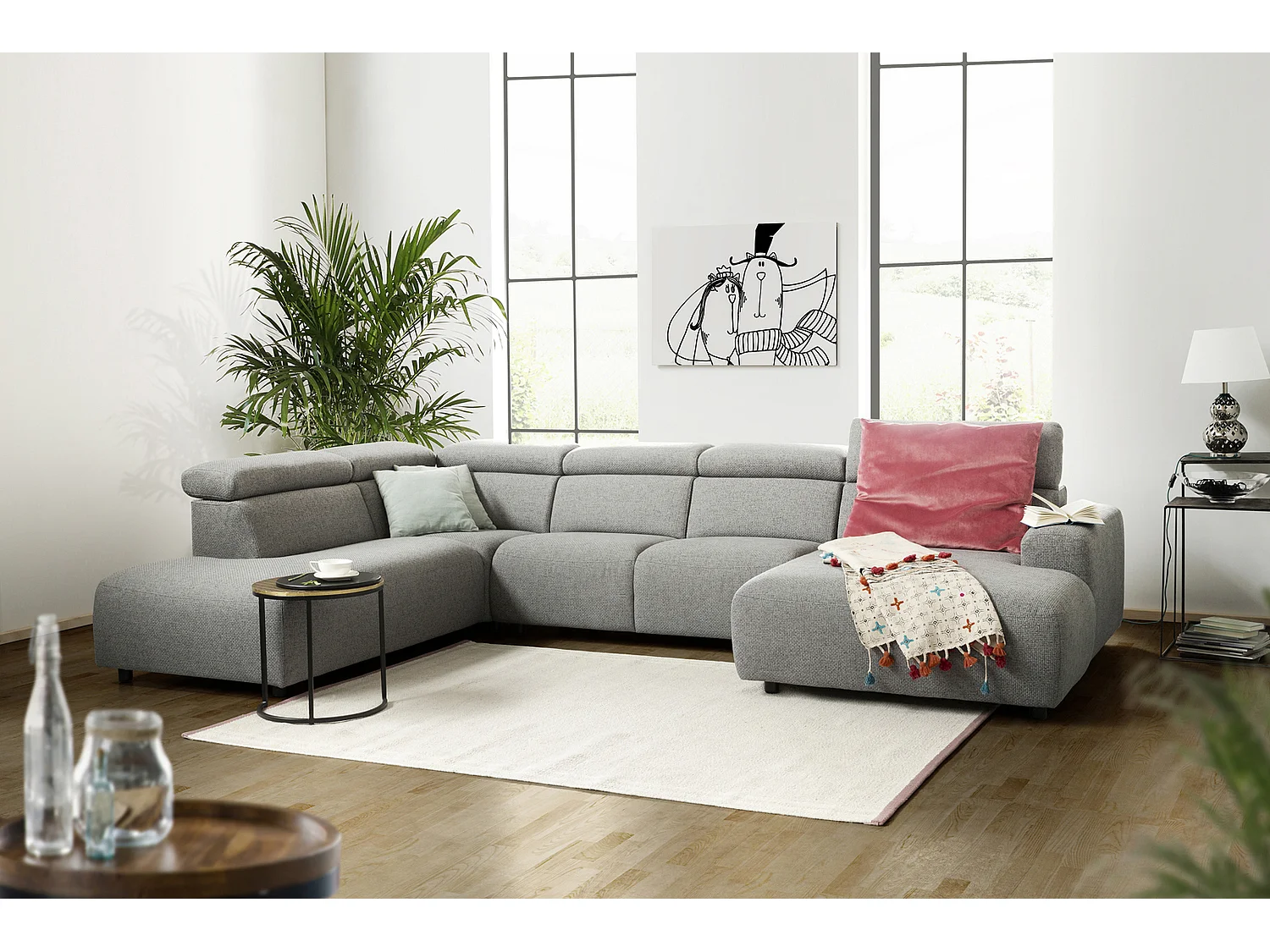 Wohnlandschaft - Grau Webstoff - RISO