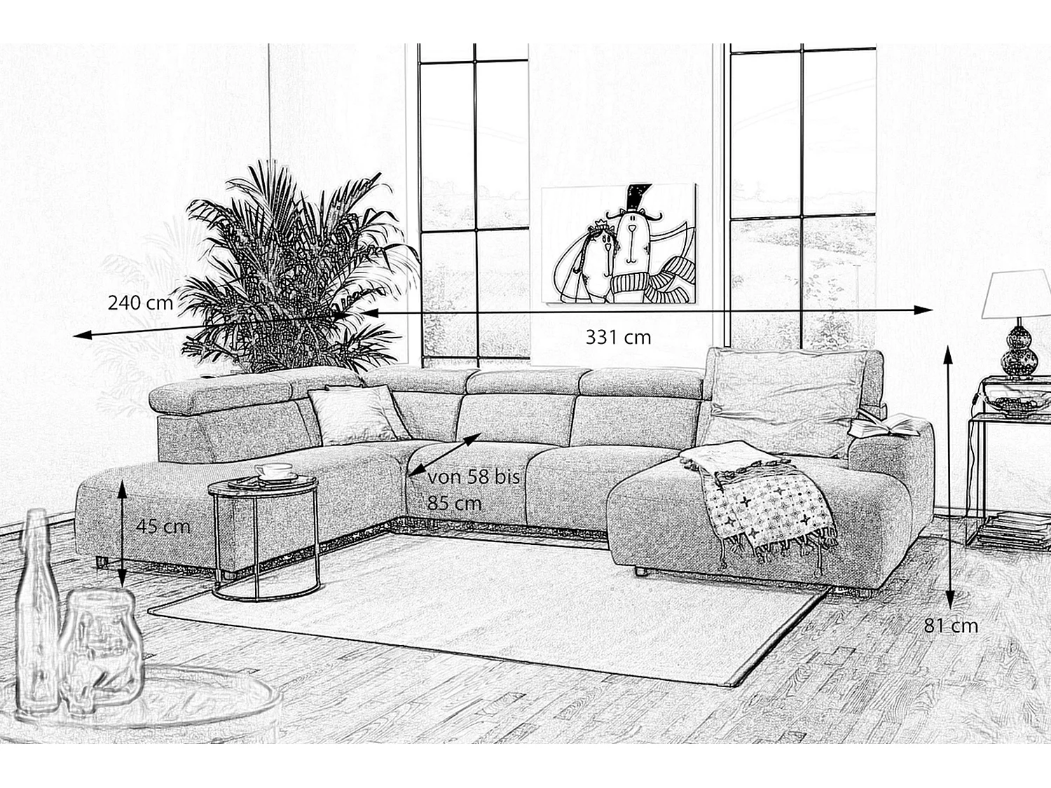 Wohnlandschaft - Grau Webstoff - RISO