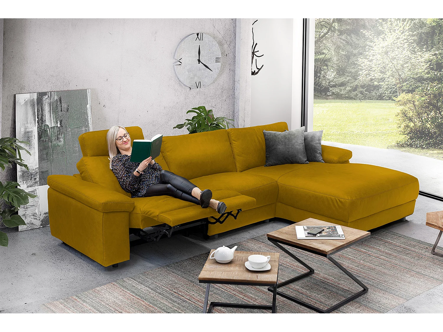 Ecksofa - Gelb Webstoff - LOLA