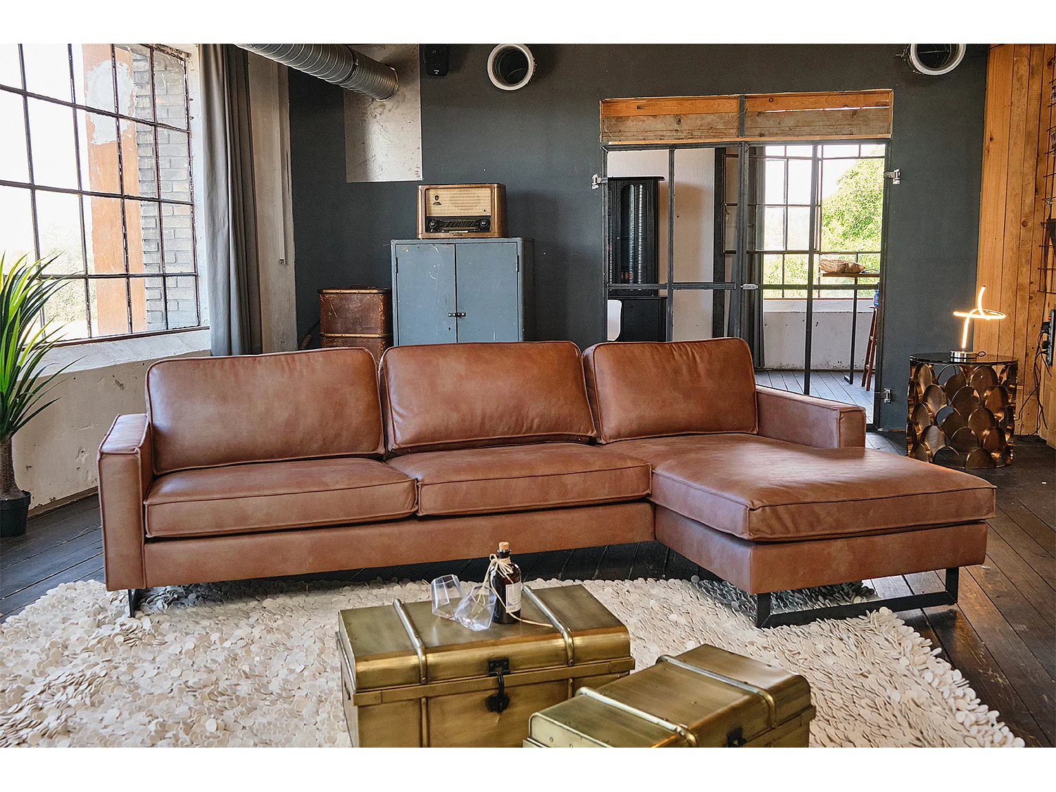 Sofá - marrón cuero sintético - VILNIUS