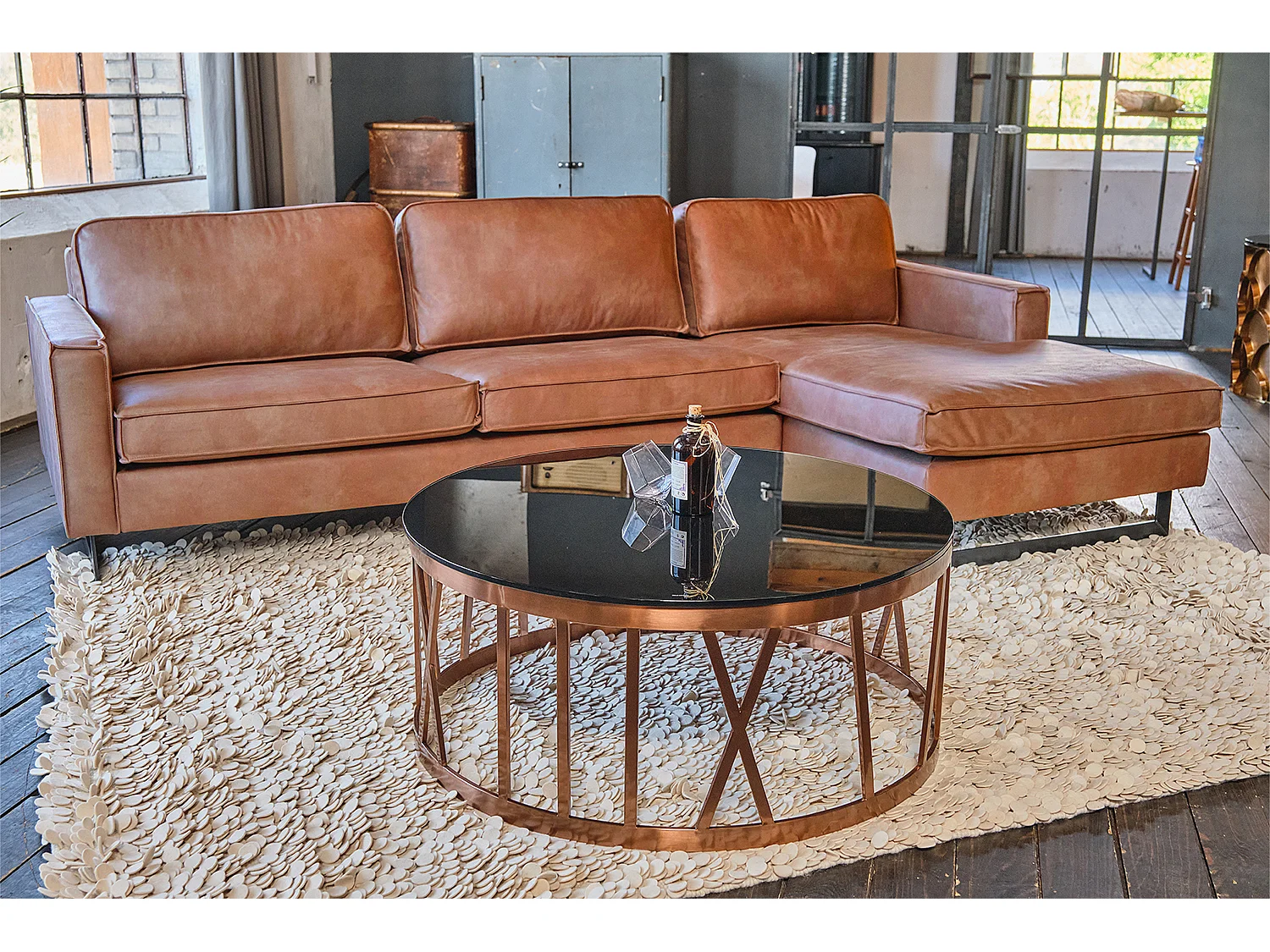 Sofá - marrón cuero sintético - VILNIUS