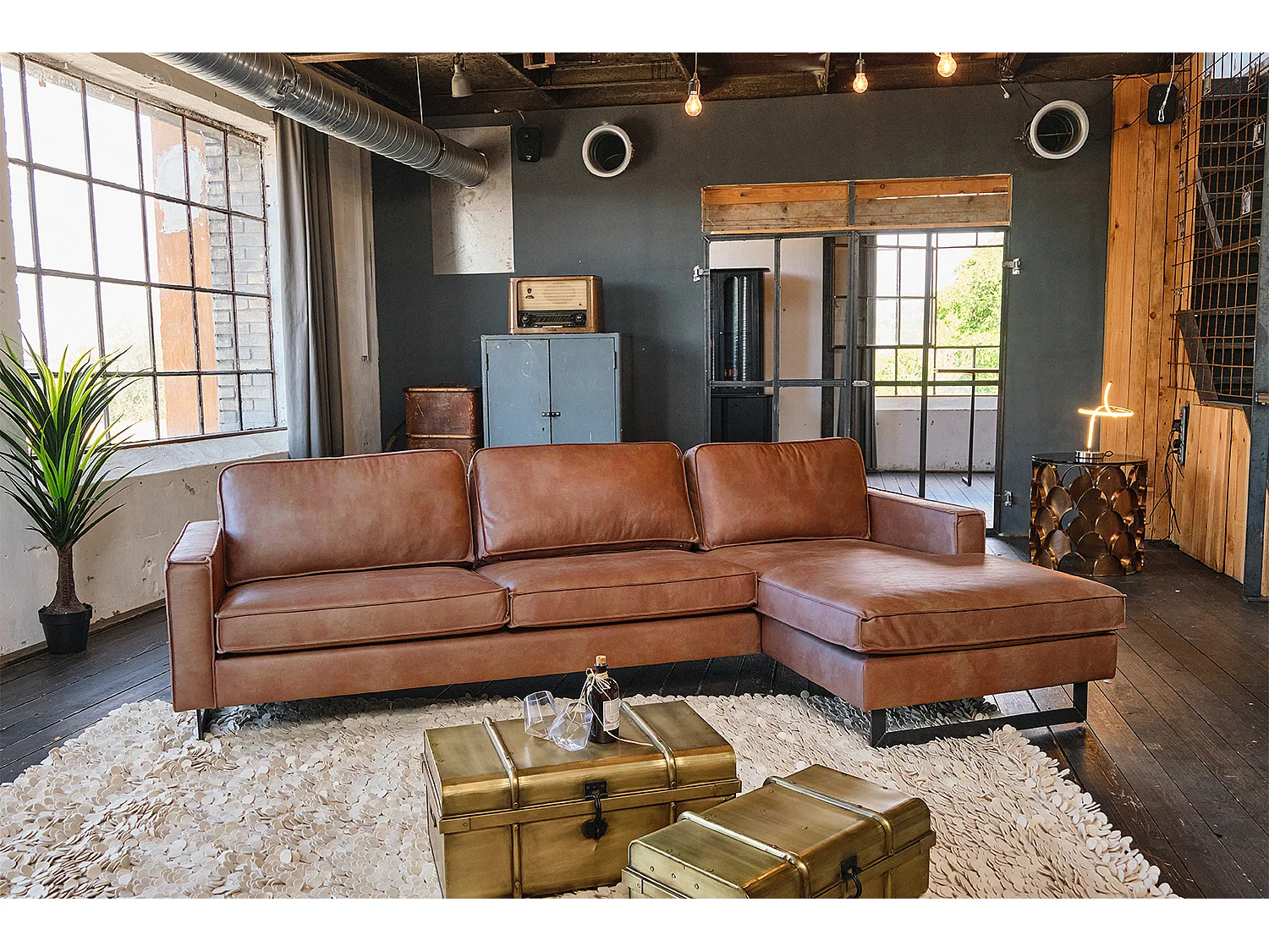 Sofá - marrón cuero sintético - VILNIUS