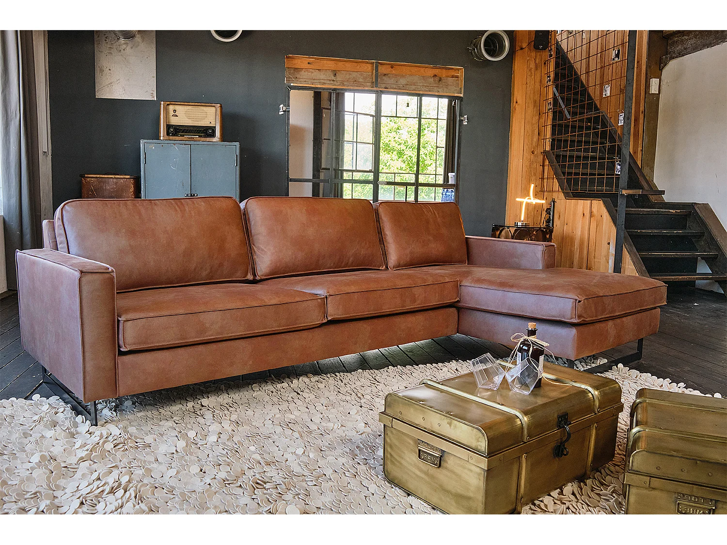 Sofá - marrón cuero sintético - VILNIUS