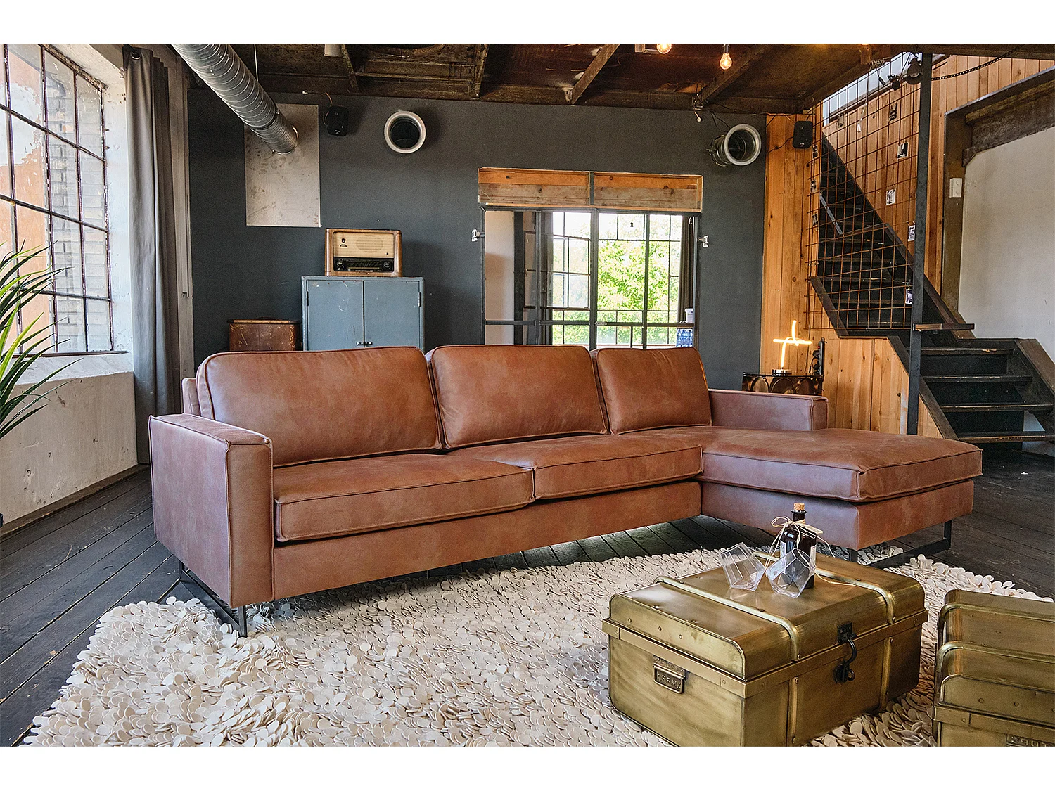 Sofá - marrón cuero sintético - VILNIUS