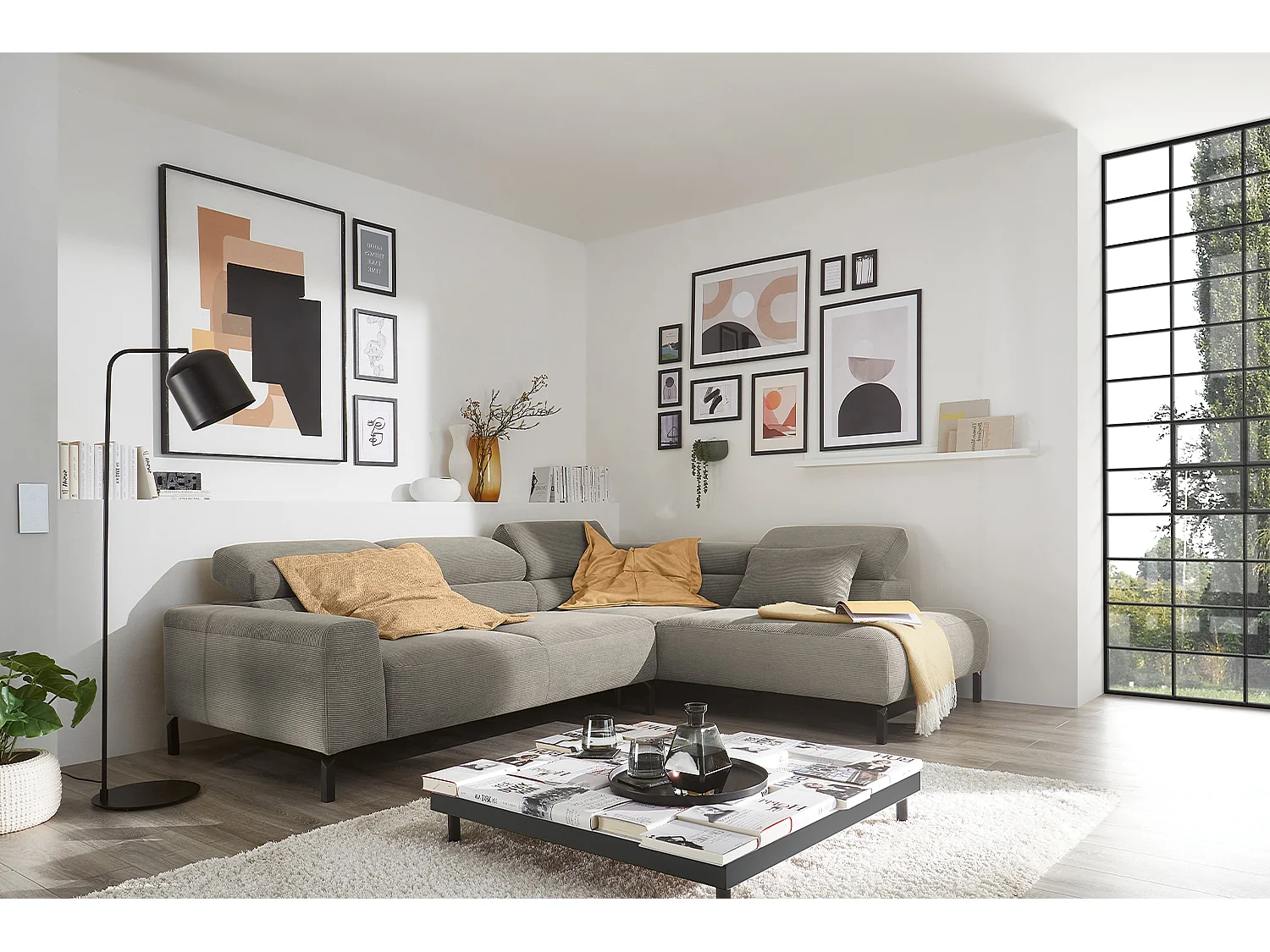 Ecksofa - Grau Cord - DELIA