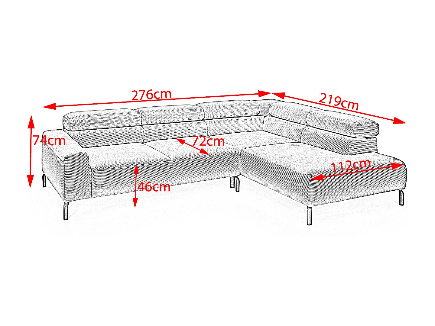 Ecksofa - Grau Cord - DELIA