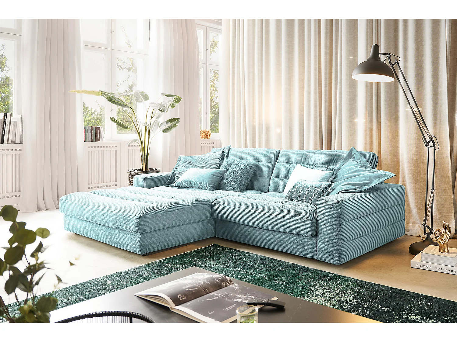 Ecksofa - Hellblau Cord - LANA