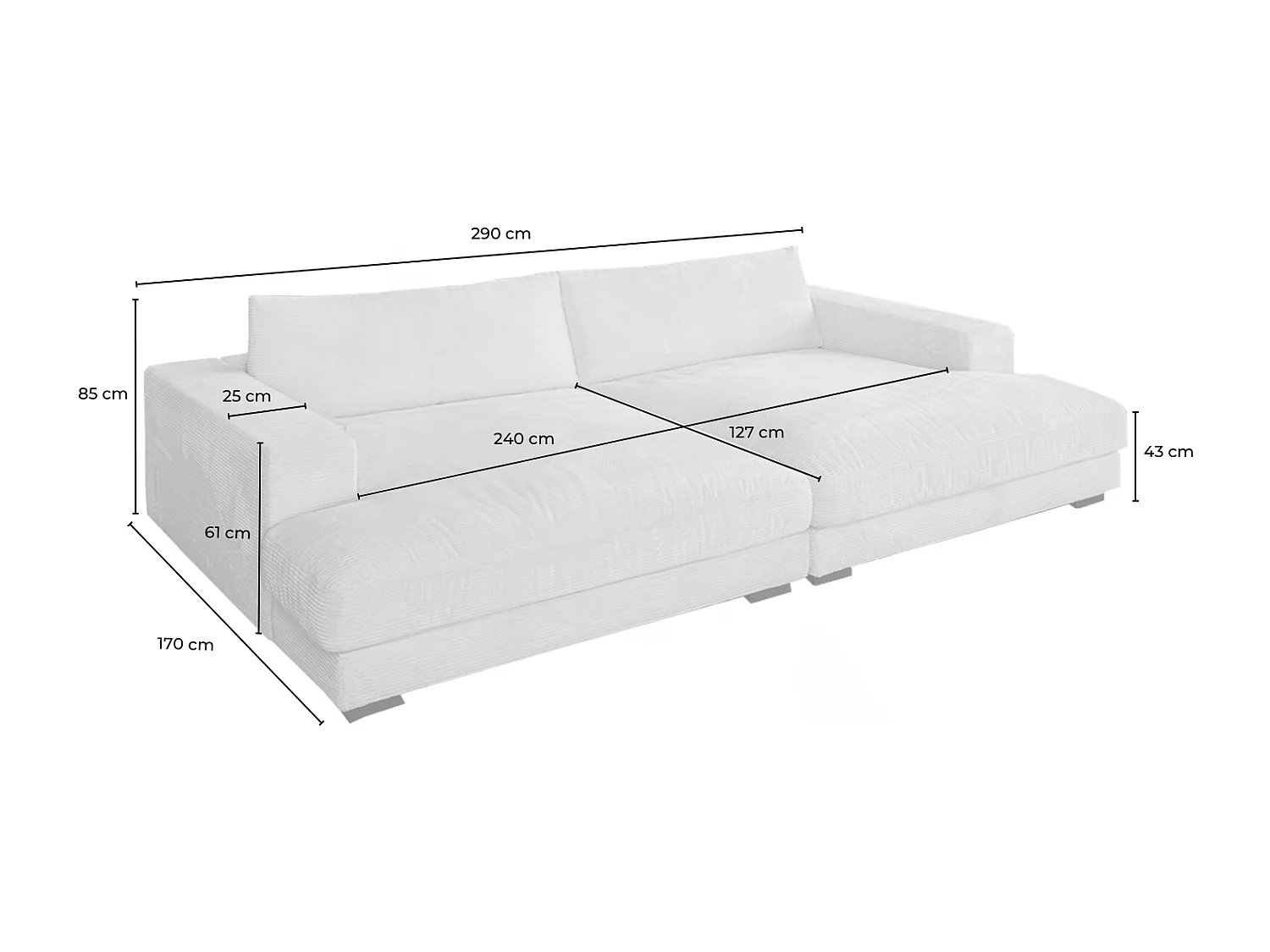 Bigsofa - Grau Cord - MADELINE