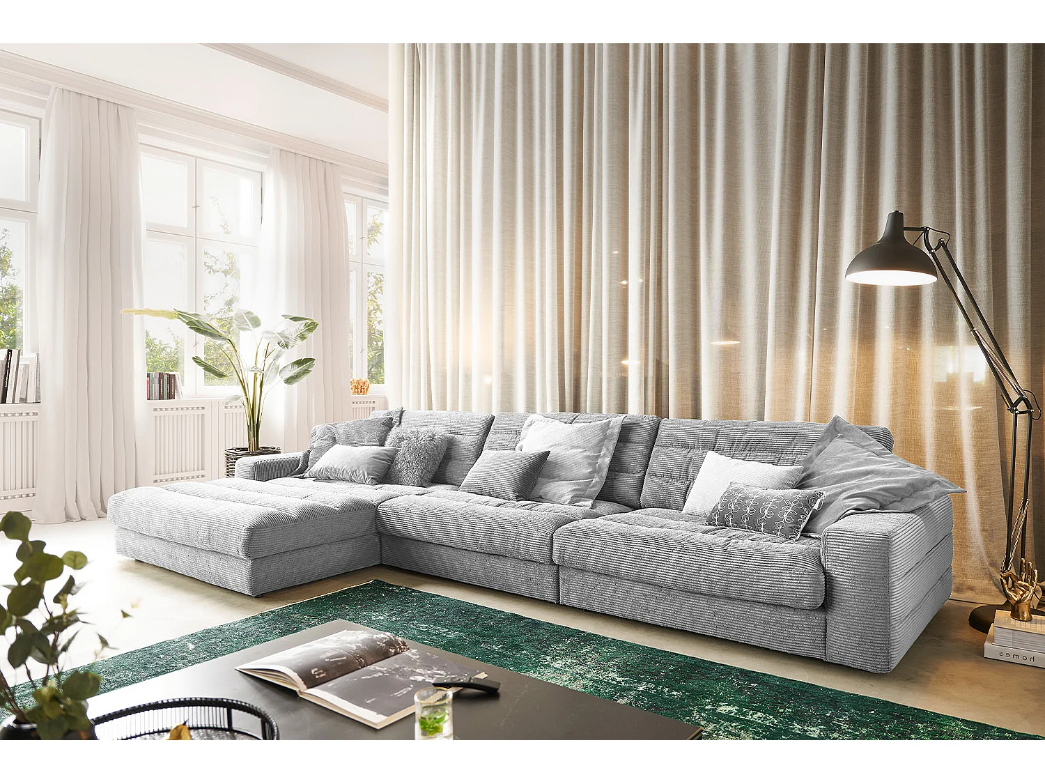 Ecksofa - Hellgrau Cord - LANA