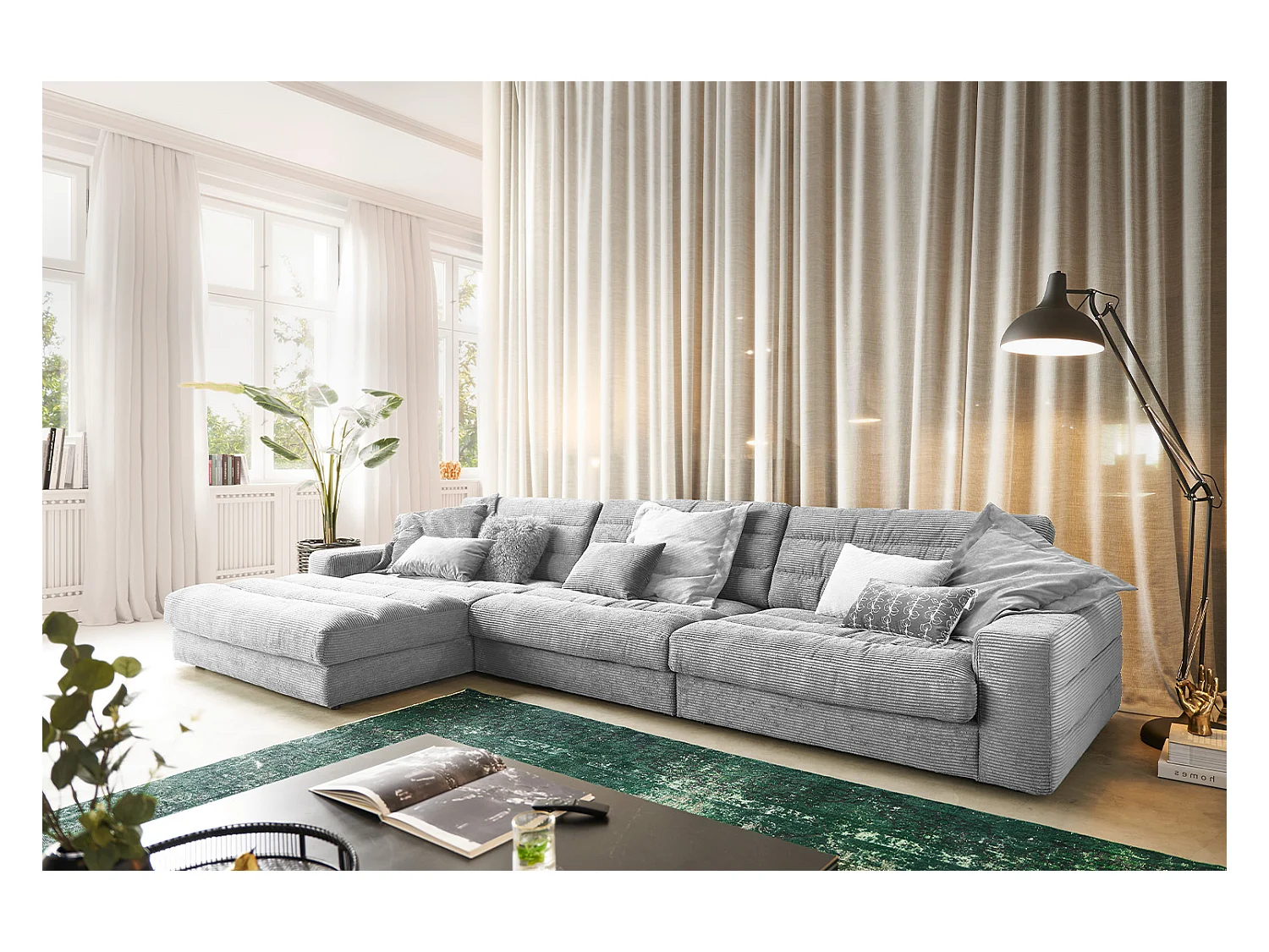 Ecksofa - Hellgrau Cord - LANA